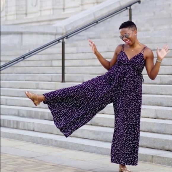 NWOT Anthropologie Maeve Finley Wide Leg Black White Polla Dot Flowy Jumpsuit 4 - Picture 7 of 14